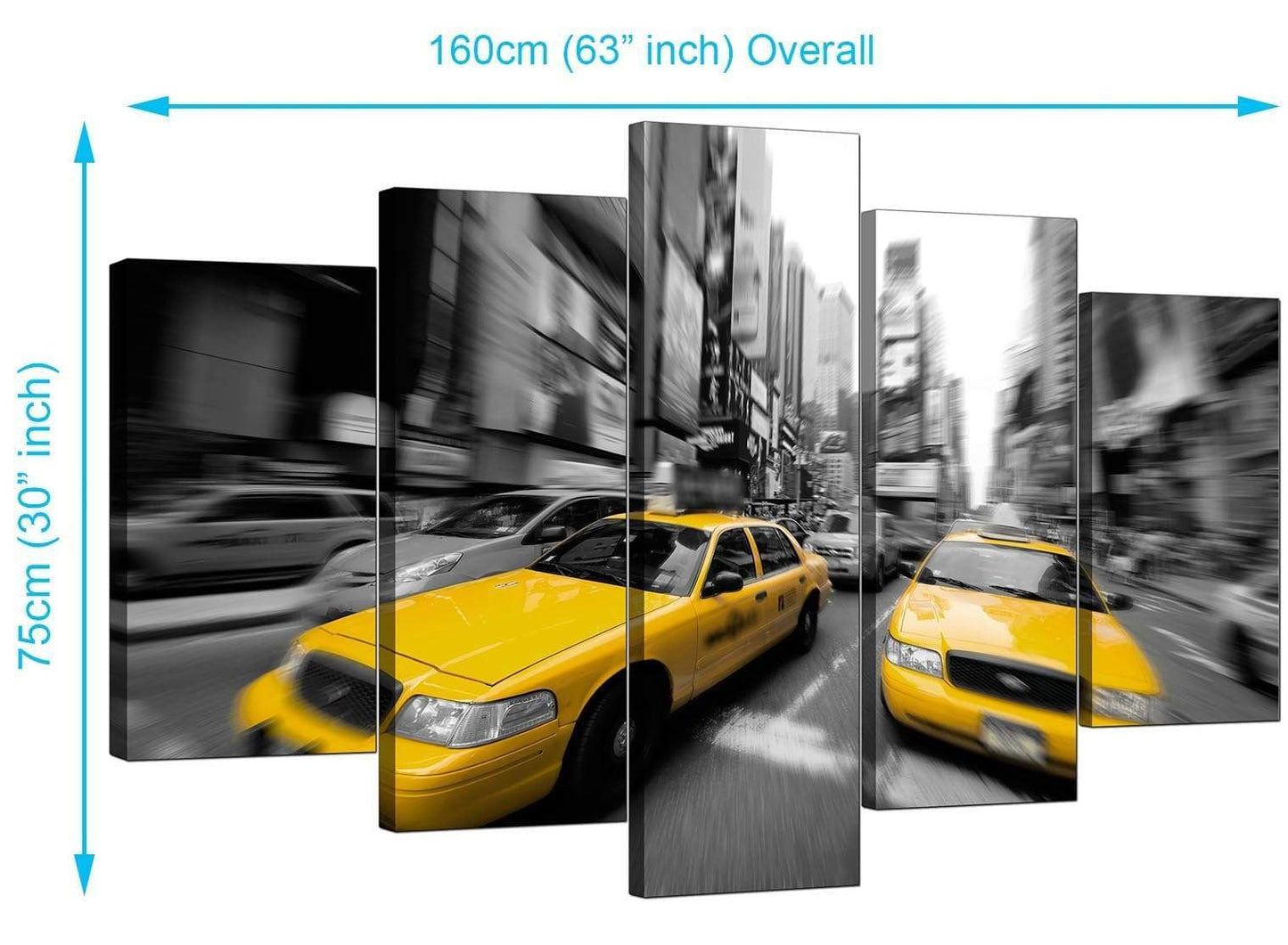 Black White Yellow Grey New York Taxi City Canvas