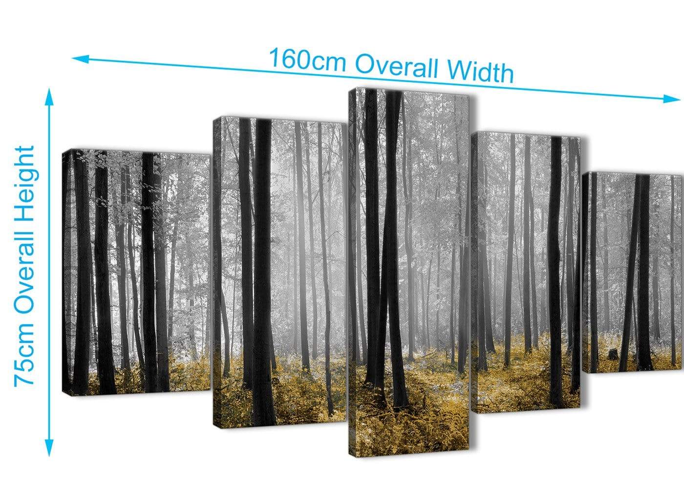 Yellow and Grey Forest Woodland Trees Canvas Wall Art