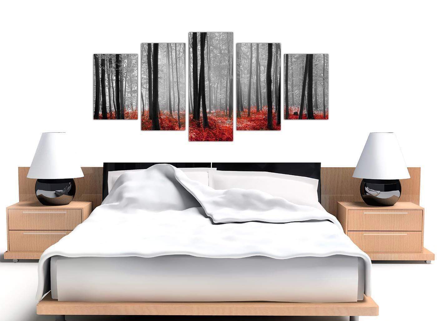 Black White Red Grey Forest Woodland Trees Canvas