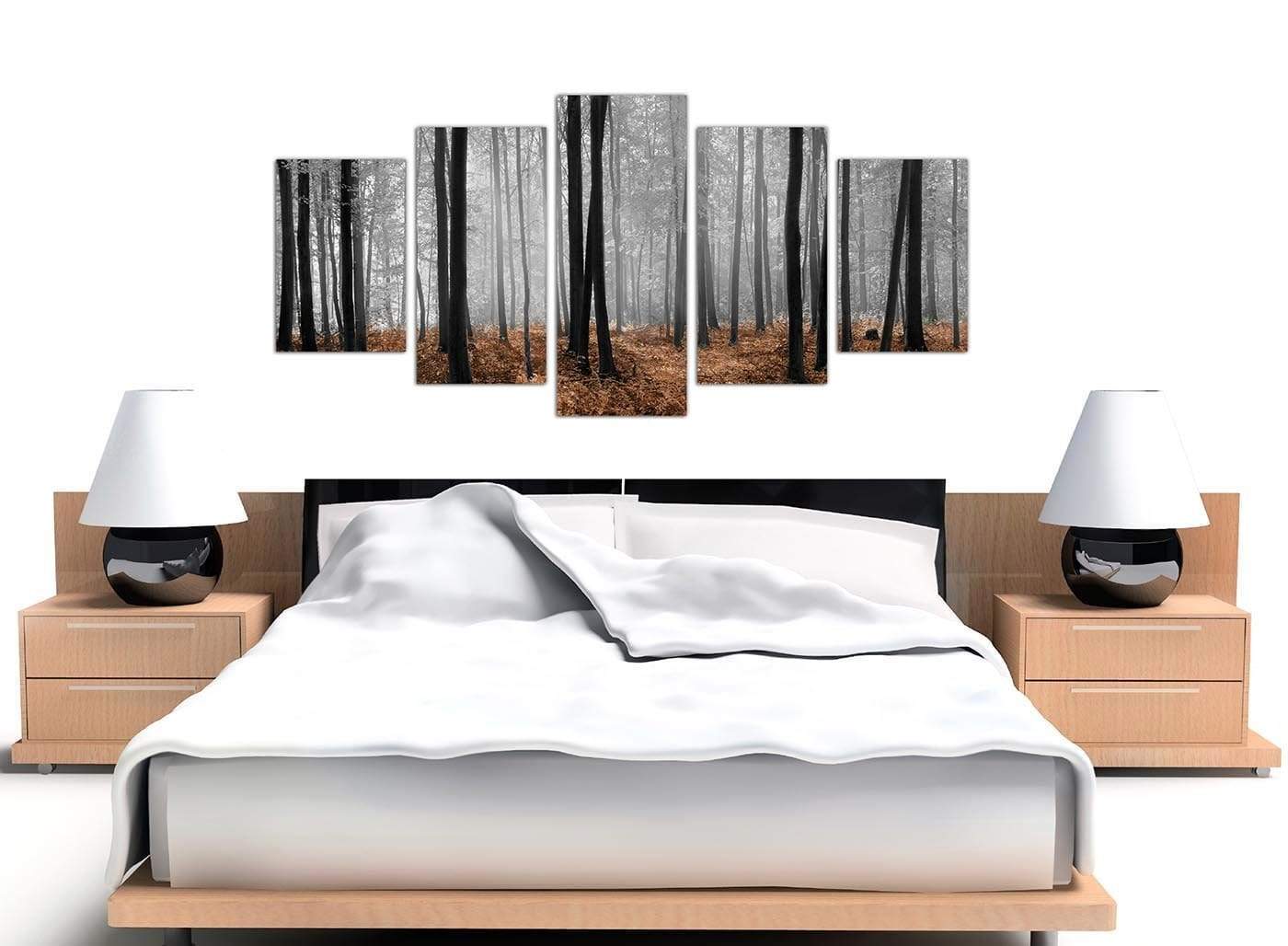 Black White Brown Grey Forest Woodland Trees Canvas Wall Art