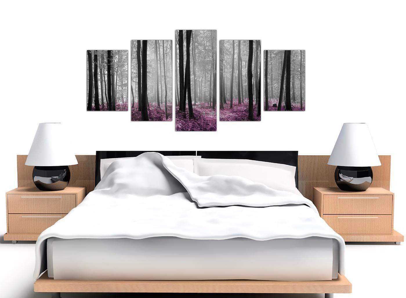 Modern Black Grey Plum Purple Forest Trees Landscape Canvas