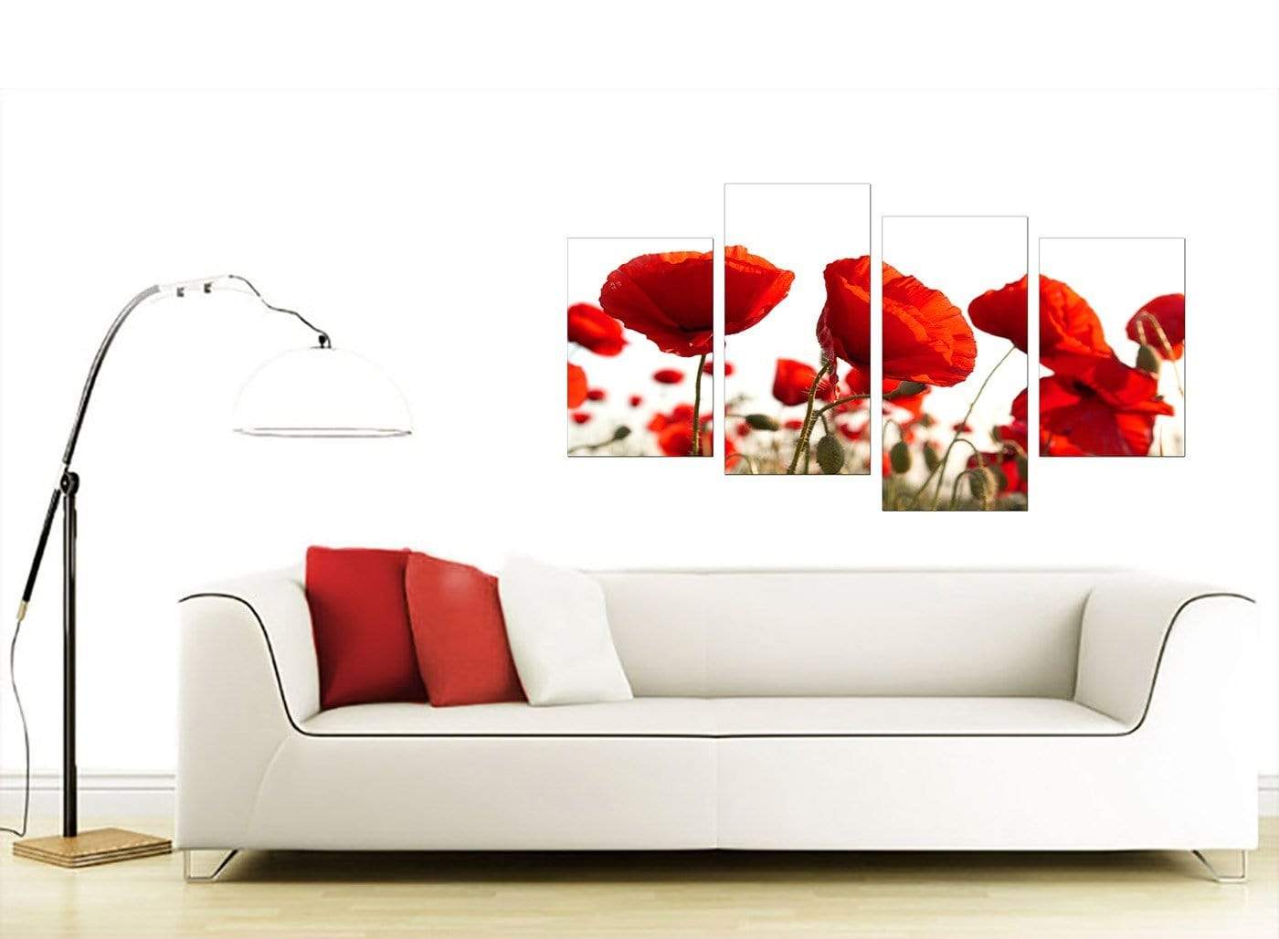 Red Poppy Field Poppies Flower White Floral Canvas