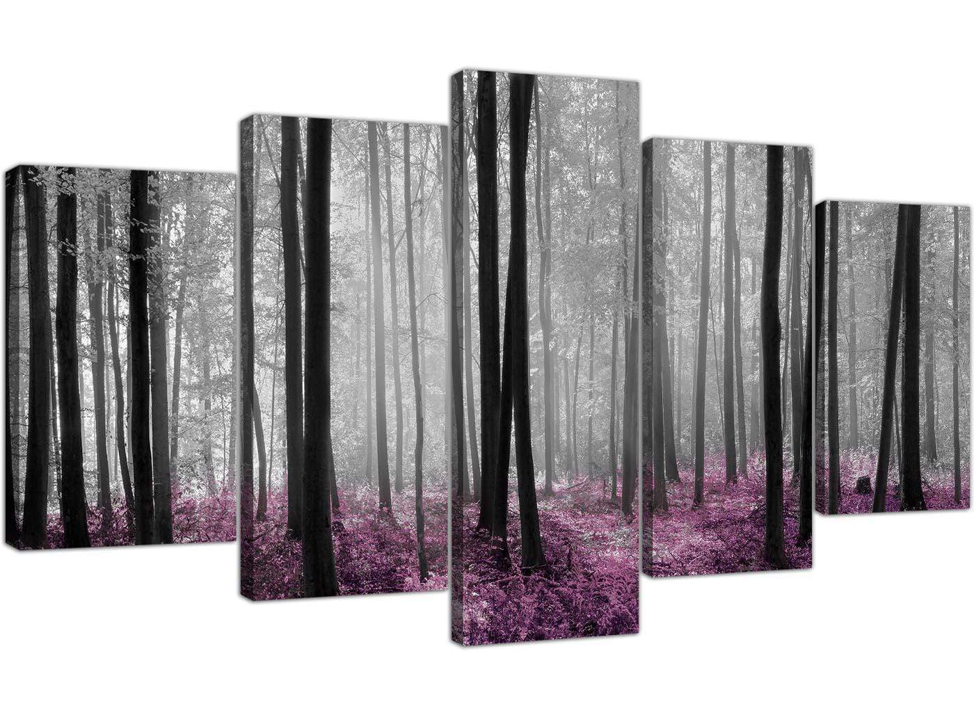 Modern Black Grey Plum Purple Forest Trees Landscape Canvas