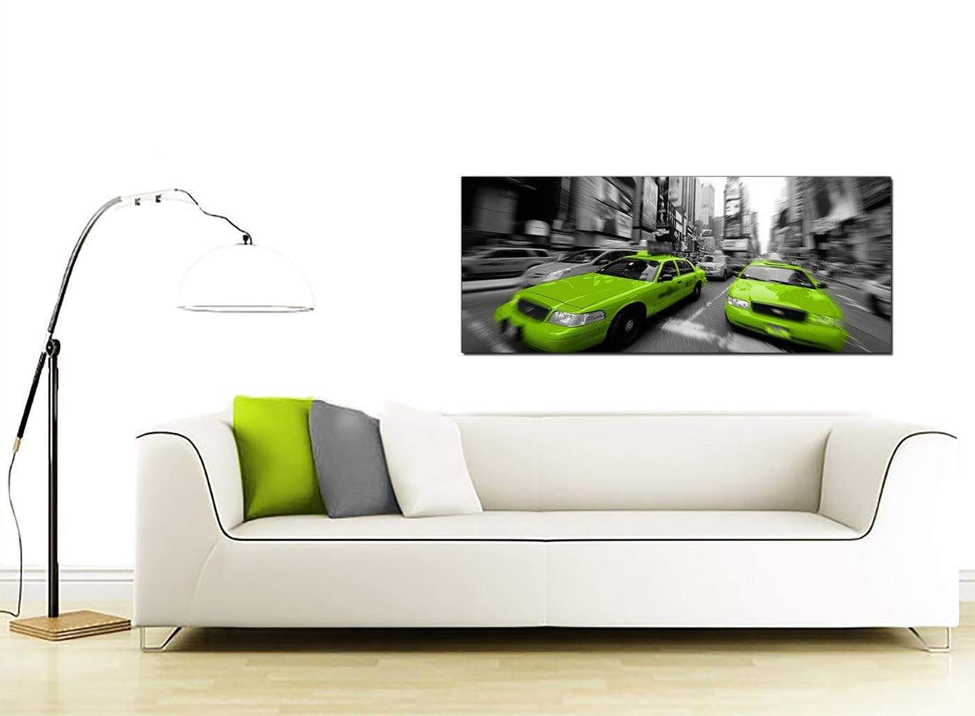 Modern Lime Green Grey New York Taxi Cab Cityscape Canvas