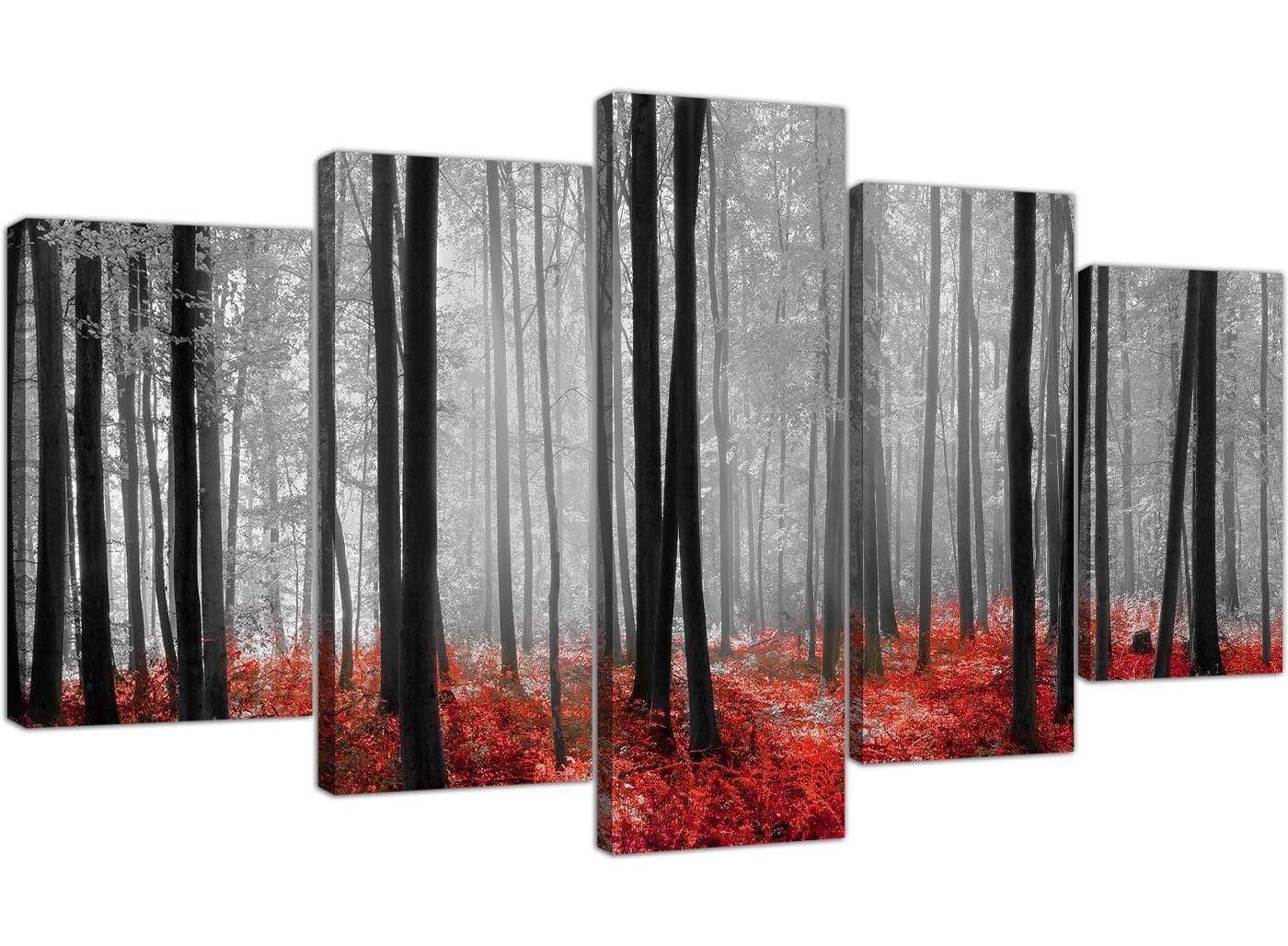Black White Red Grey Forest Woodland Trees Canvas