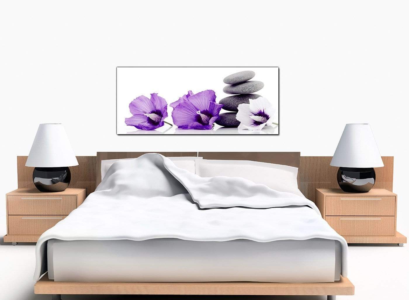 Large Purple Grey White Flowers Zen Stones Floral Canvas Art