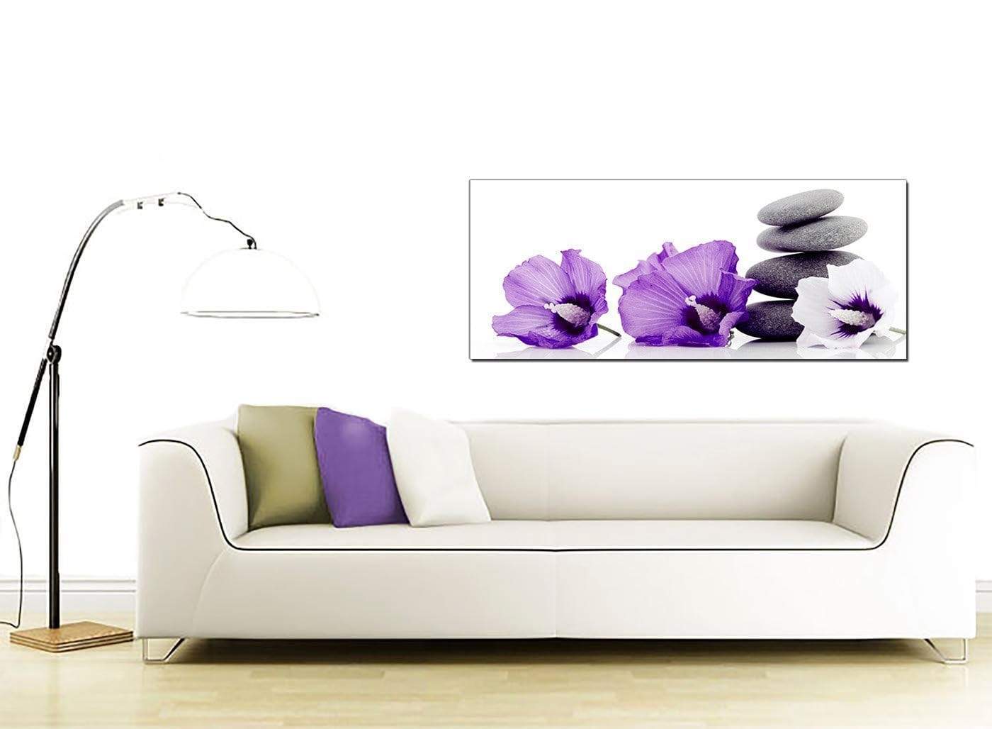 Large Purple Grey White Flowers Zen Stones Floral Canvas Art