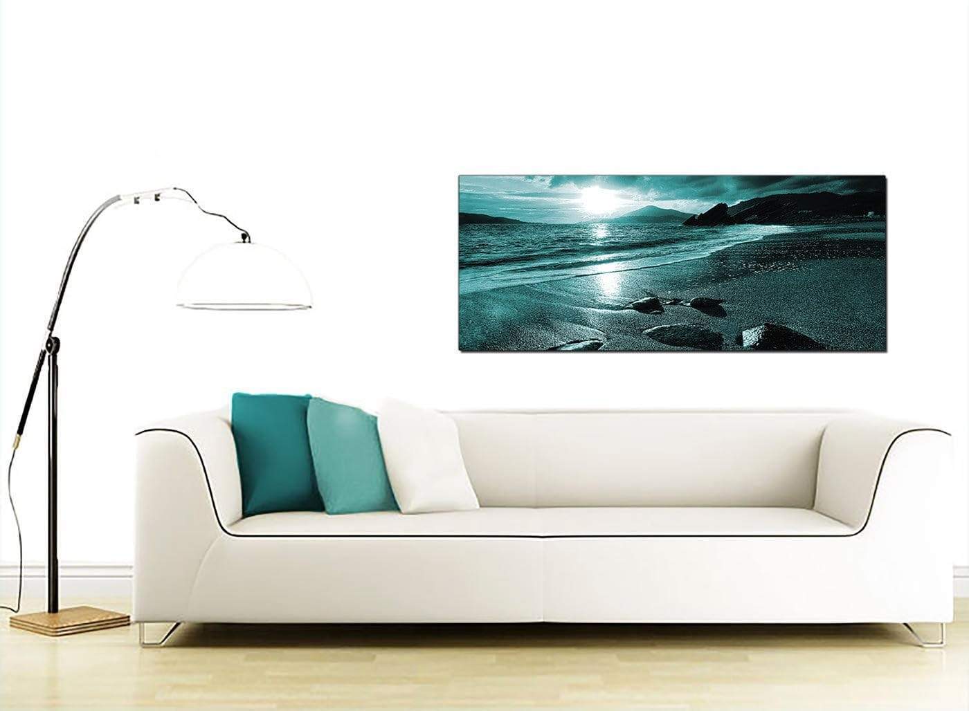 Modern Teal Coloured Sunset Beach Scene Landscape Canvas