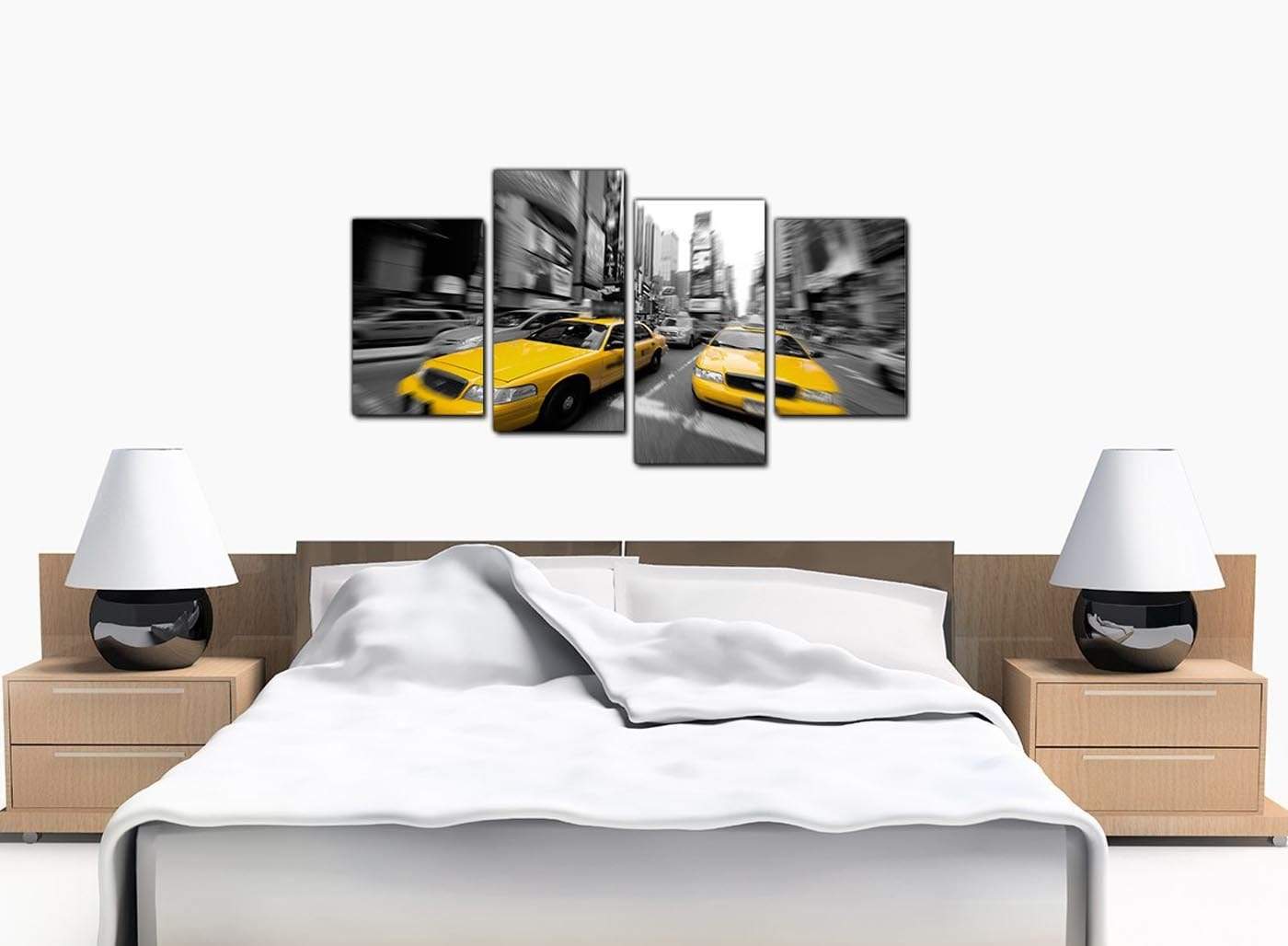 Black White Yellow Grey New York Taxi City Canvas