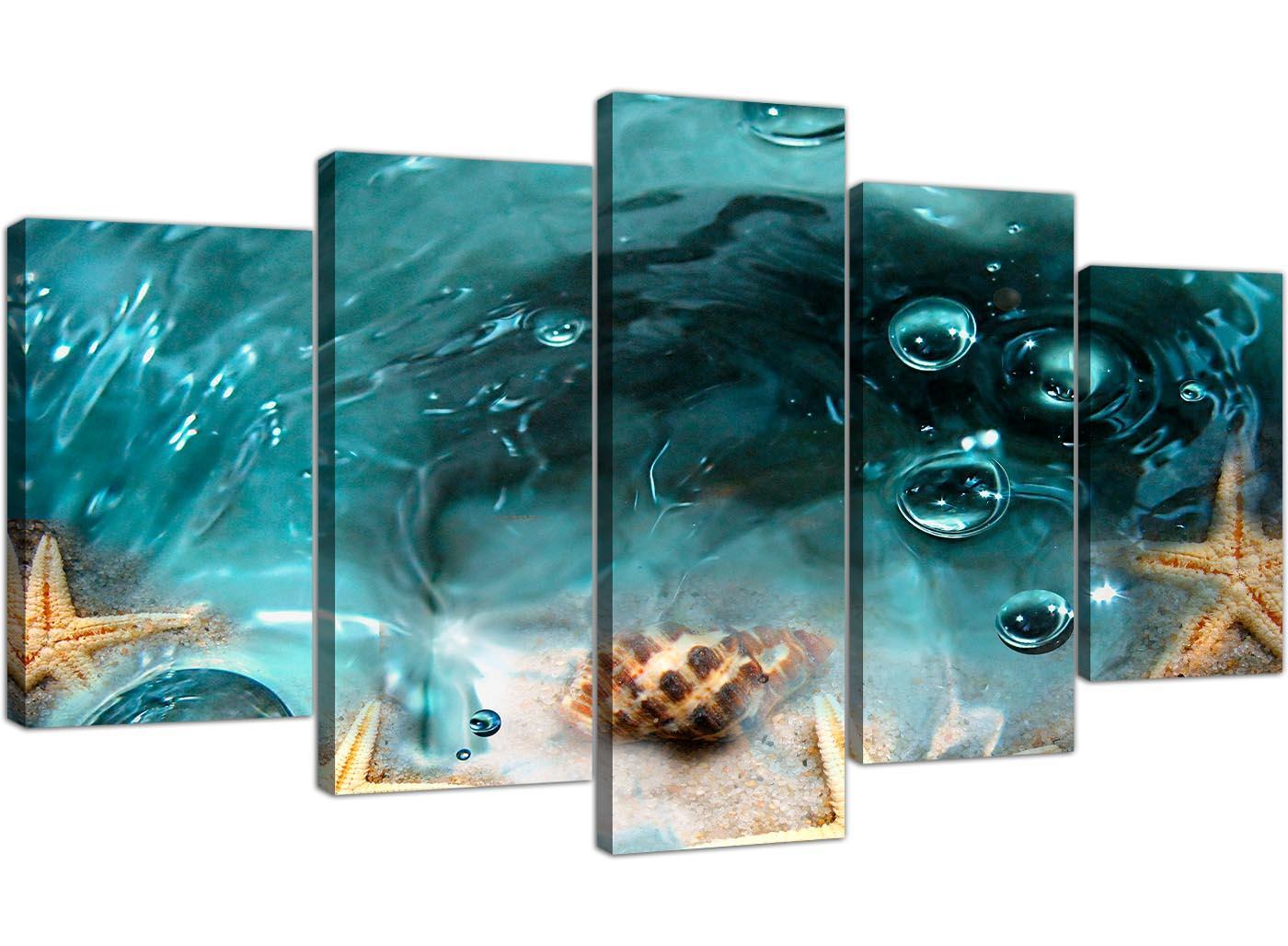 Teal Bathroom Sea Shells Starfish Beach Modern Canvas