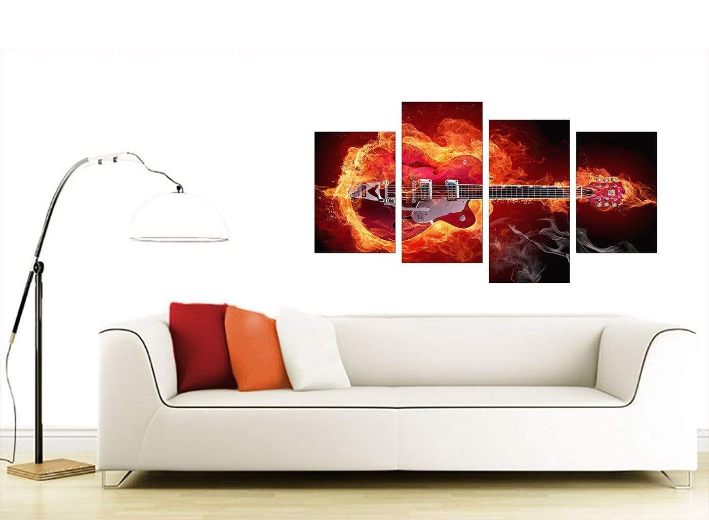 Flaming Red Electric Guitar Music Canvas