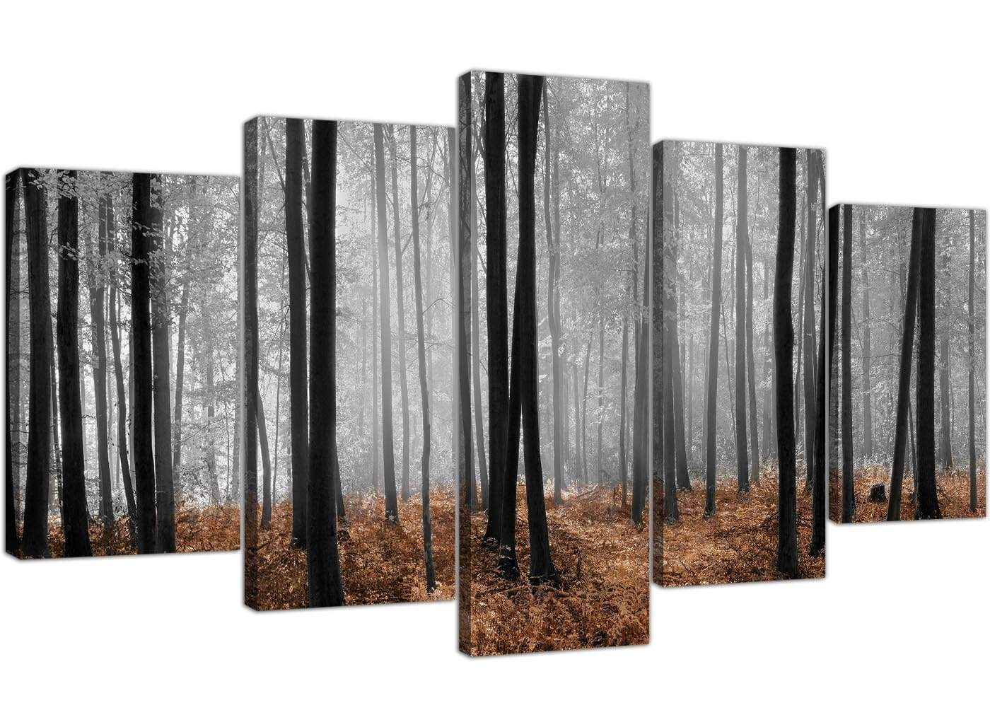 Black White Brown Grey Forest Woodland Trees Canvas Wall Art