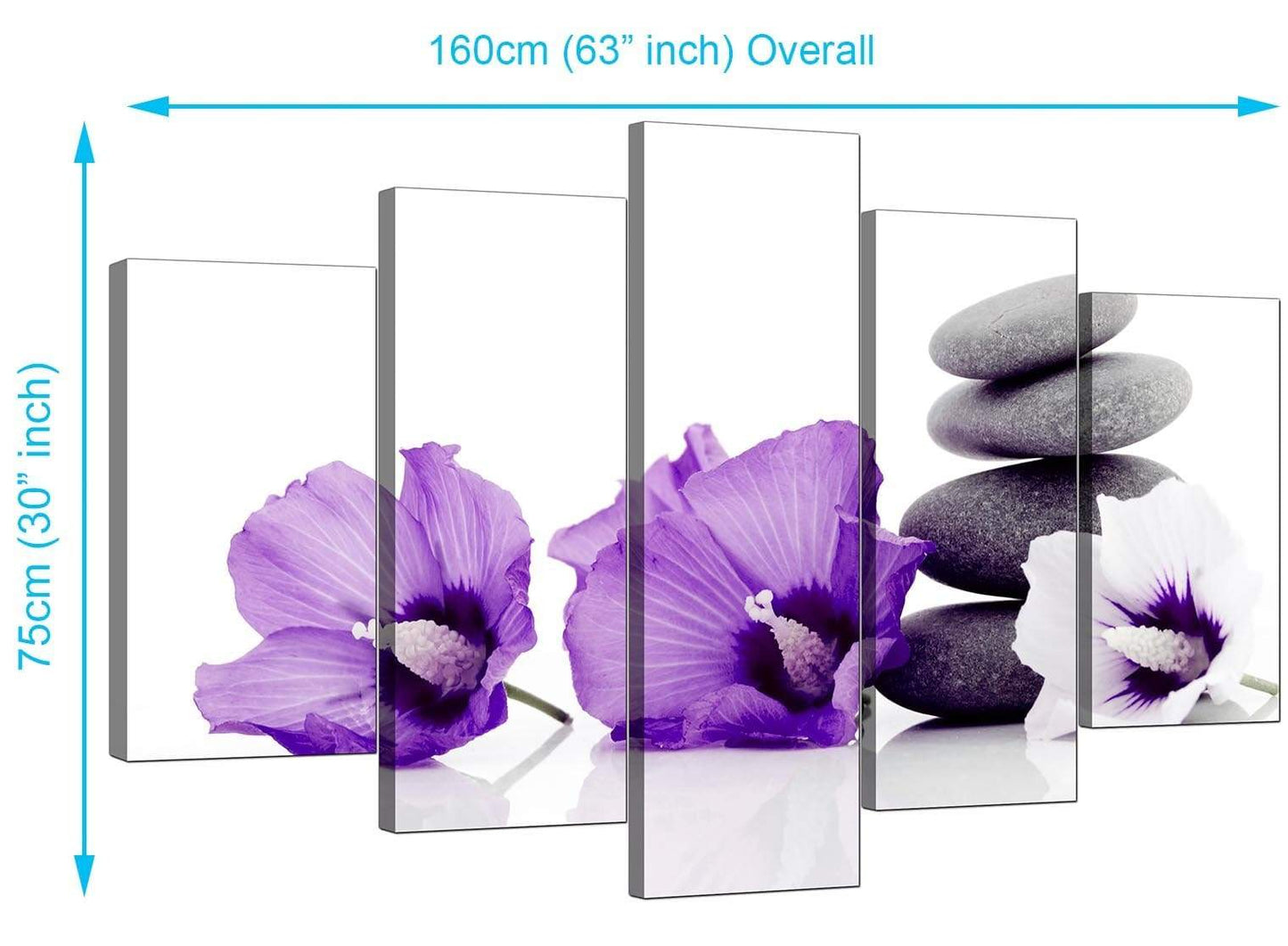 Large Purple Grey White Flowers Zen Stones Floral Canvas Art