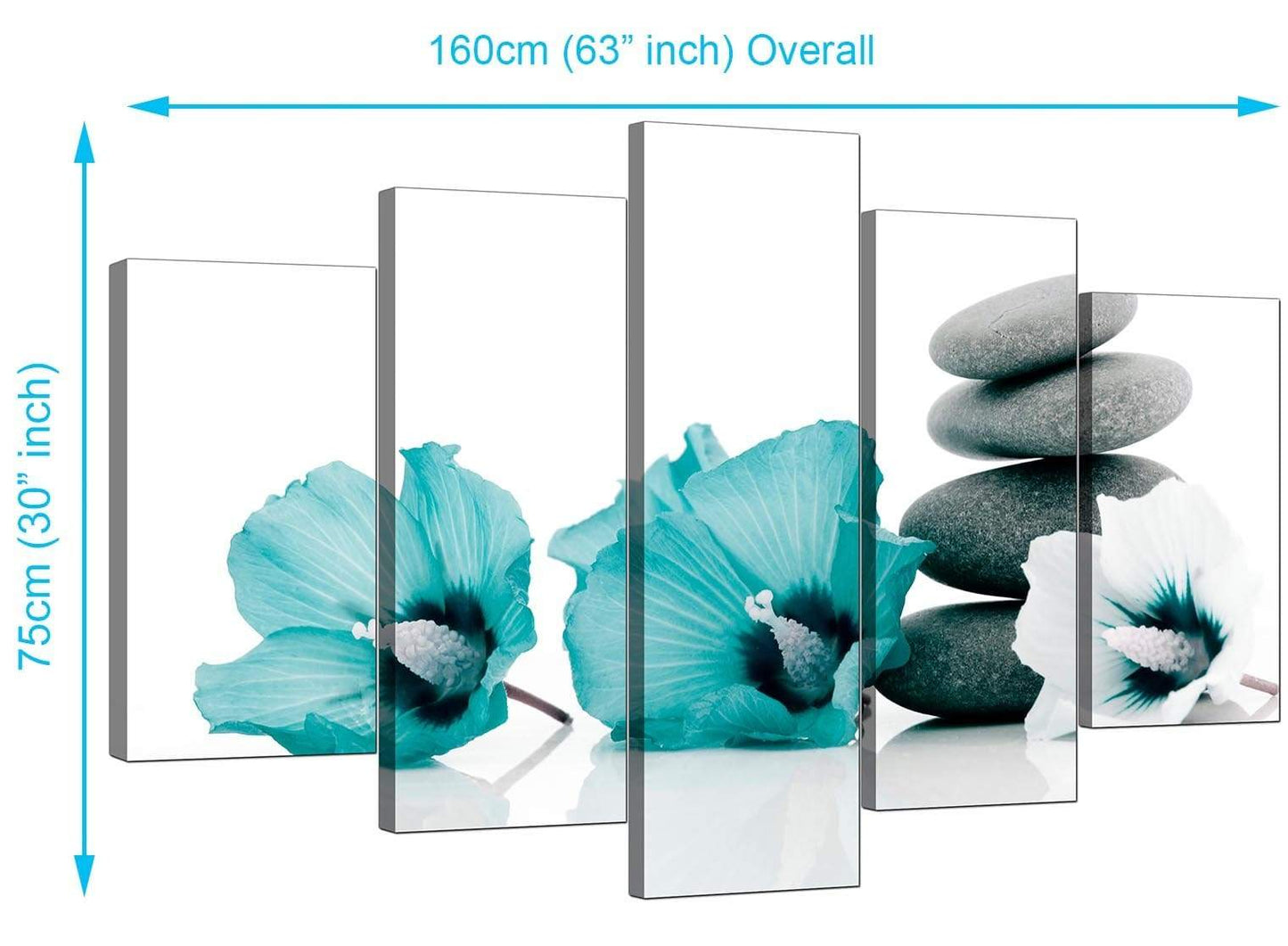 Modern Teal Grey White Flowers Zen Stones Floral Canvas
