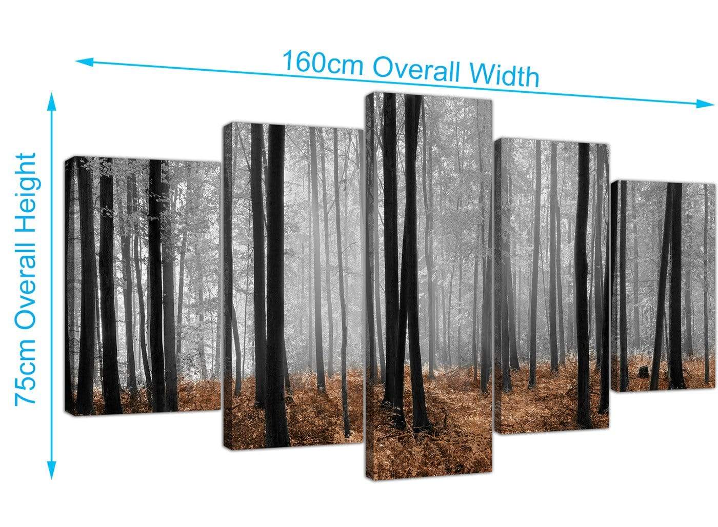 Black White Brown Grey Forest Woodland Trees Canvas Wall Art
