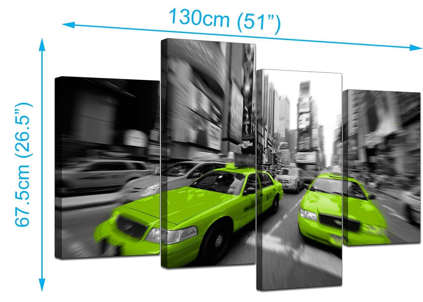 Modern Lime Green Grey New York Taxi Cab Cityscape Canvas
