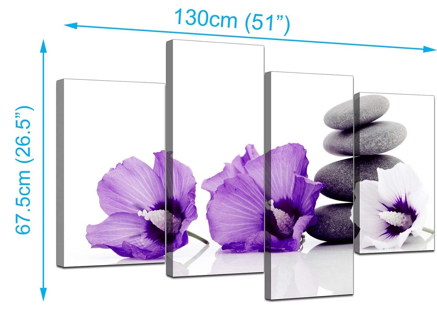 Large Purple Grey White Flowers Zen Stones Floral Canvas Art