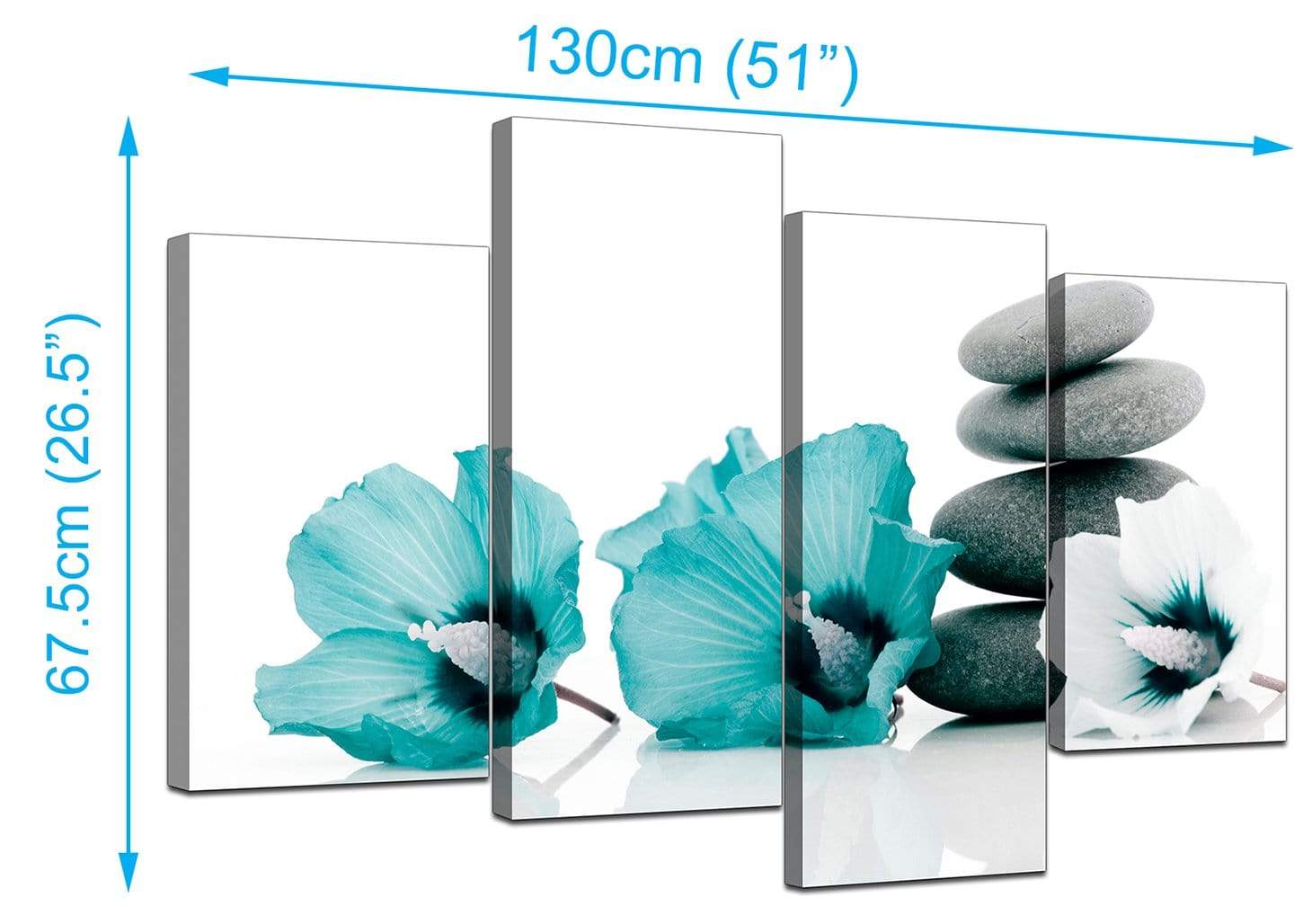 Modern Teal Grey White Flowers Zen Stones Floral Canvas