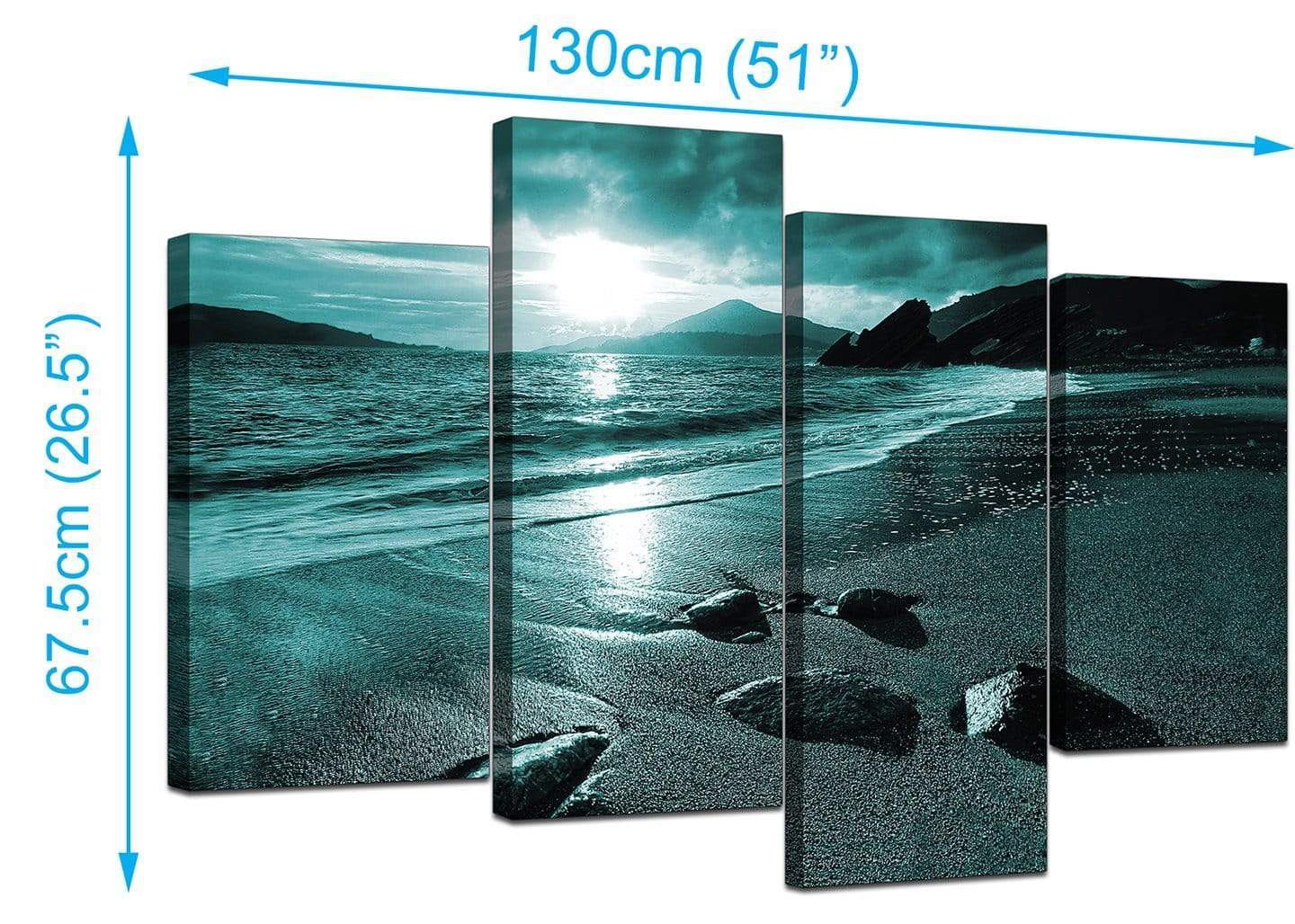 Modern Teal Coloured Sunset Beach Scene Landscape Canvas