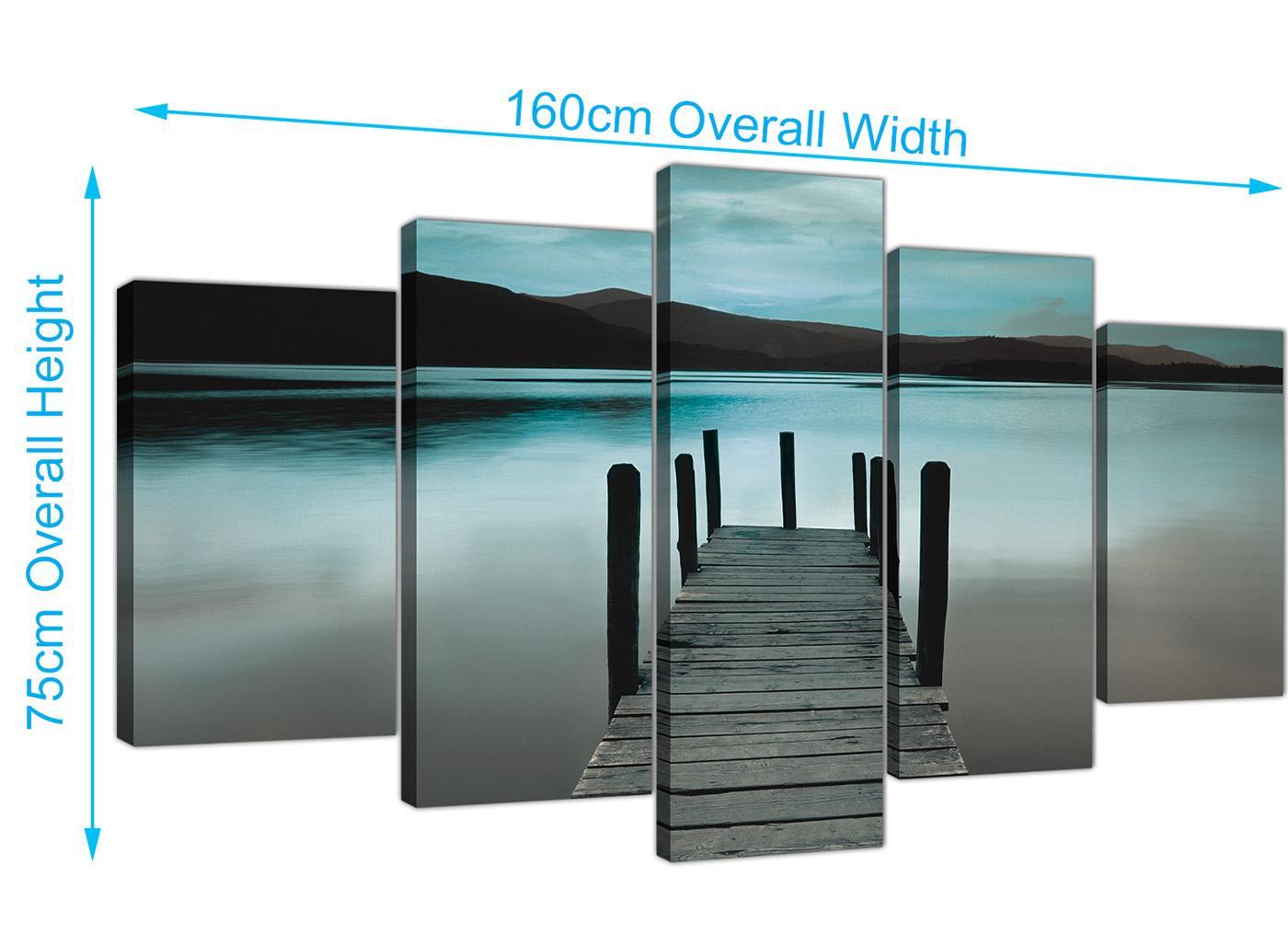 Modern Teal Grey Coloured Lake Jetty View Landscape Canvas