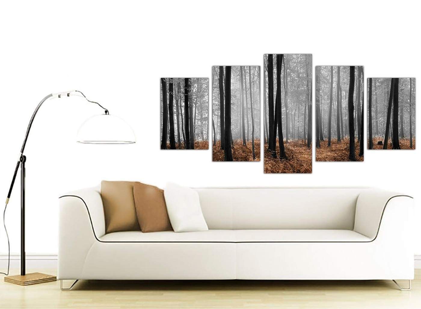 Black White Brown Grey Forest Woodland Trees Canvas Wall Art