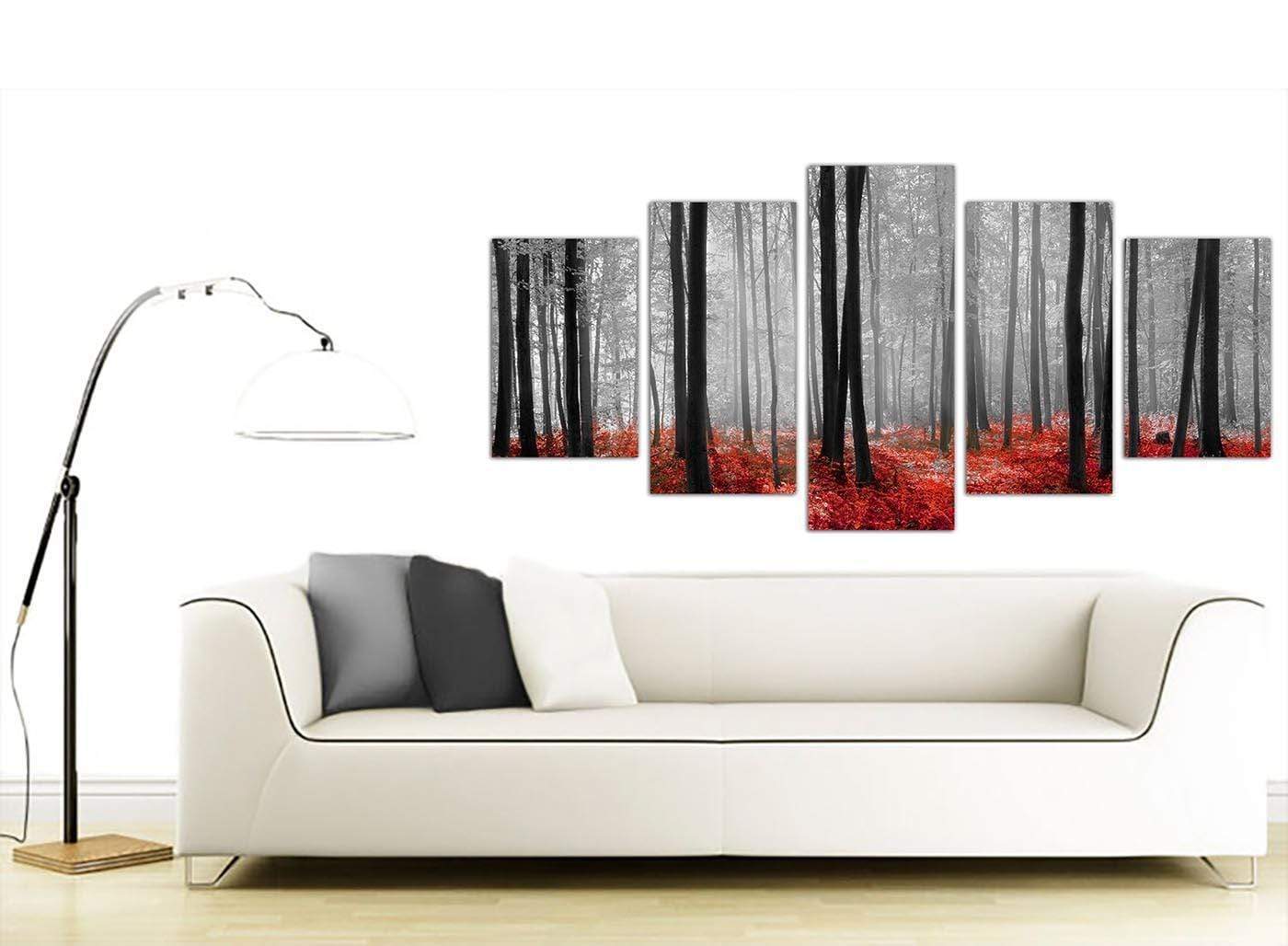 Black White Red Grey Forest Woodland Trees Canvas