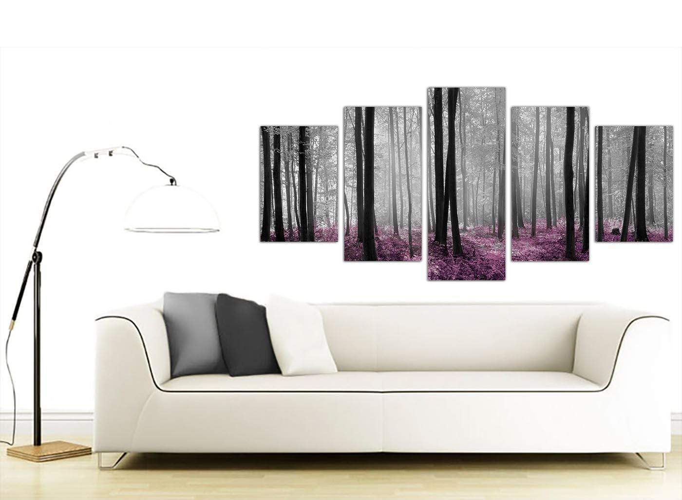 Modern Black Grey Plum Purple Forest Trees Landscape Canvas