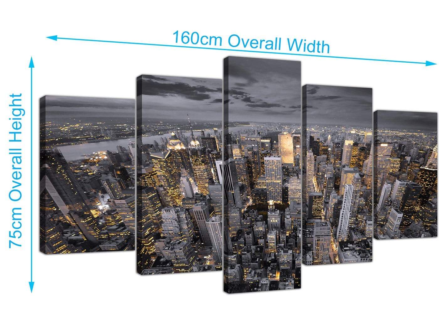 Black White Yellow New York Skyline Cityscape Canvas