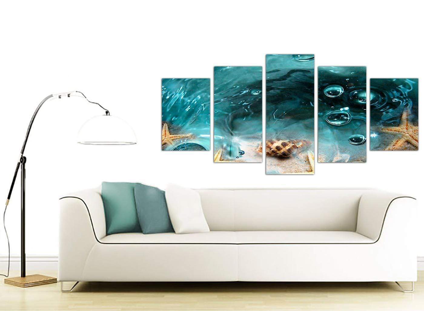 Teal Bathroom Sea Shells Starfish Beach Modern Canvas