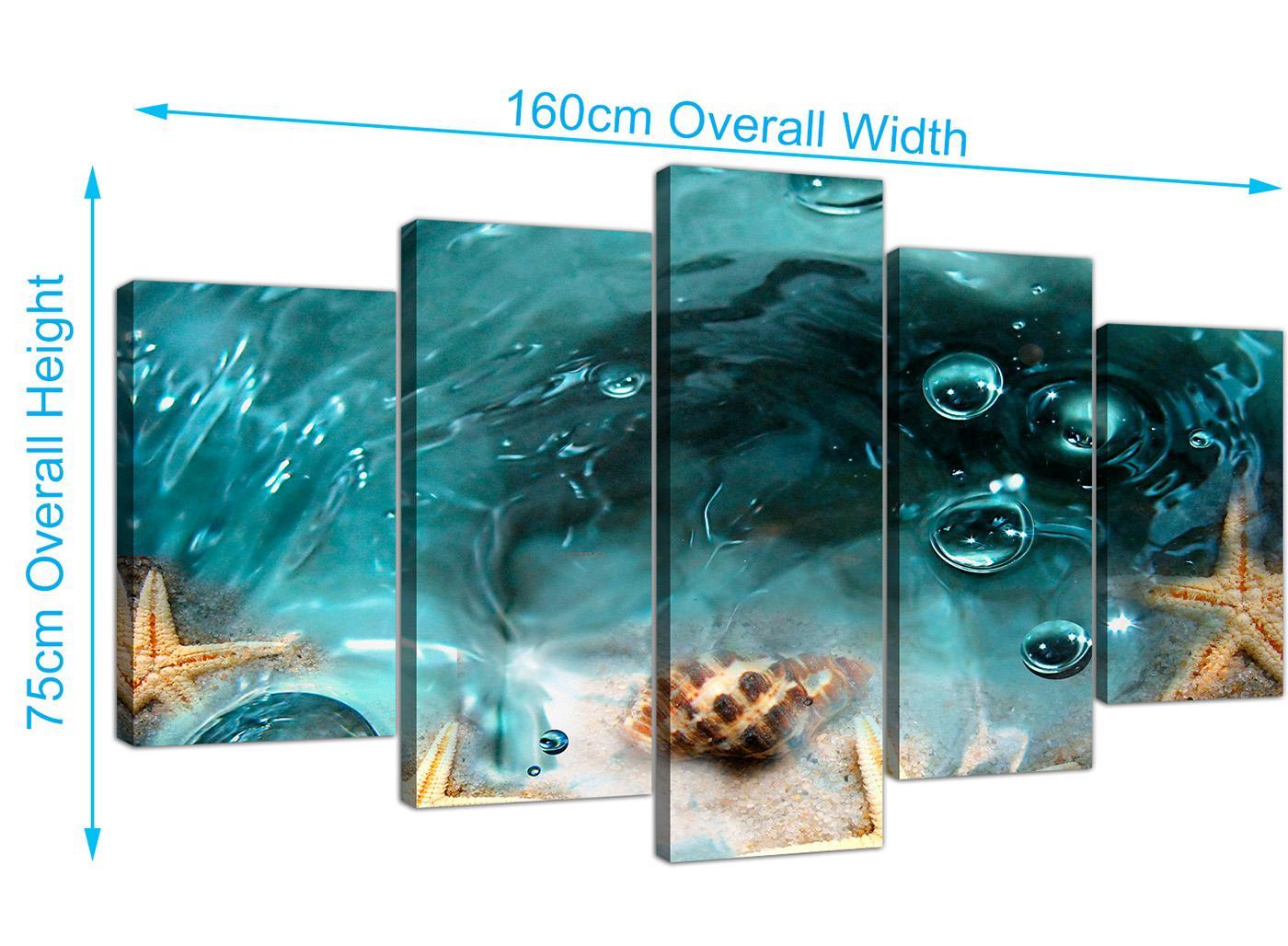 Teal Bathroom Sea Shells Starfish Beach Modern Canvas