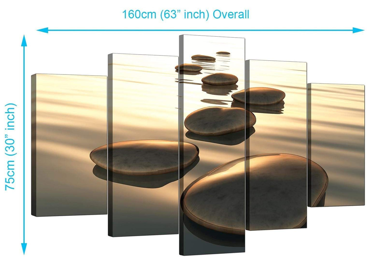 Modern Brown Zen Stepping Stones Lake Landscape Canvas
