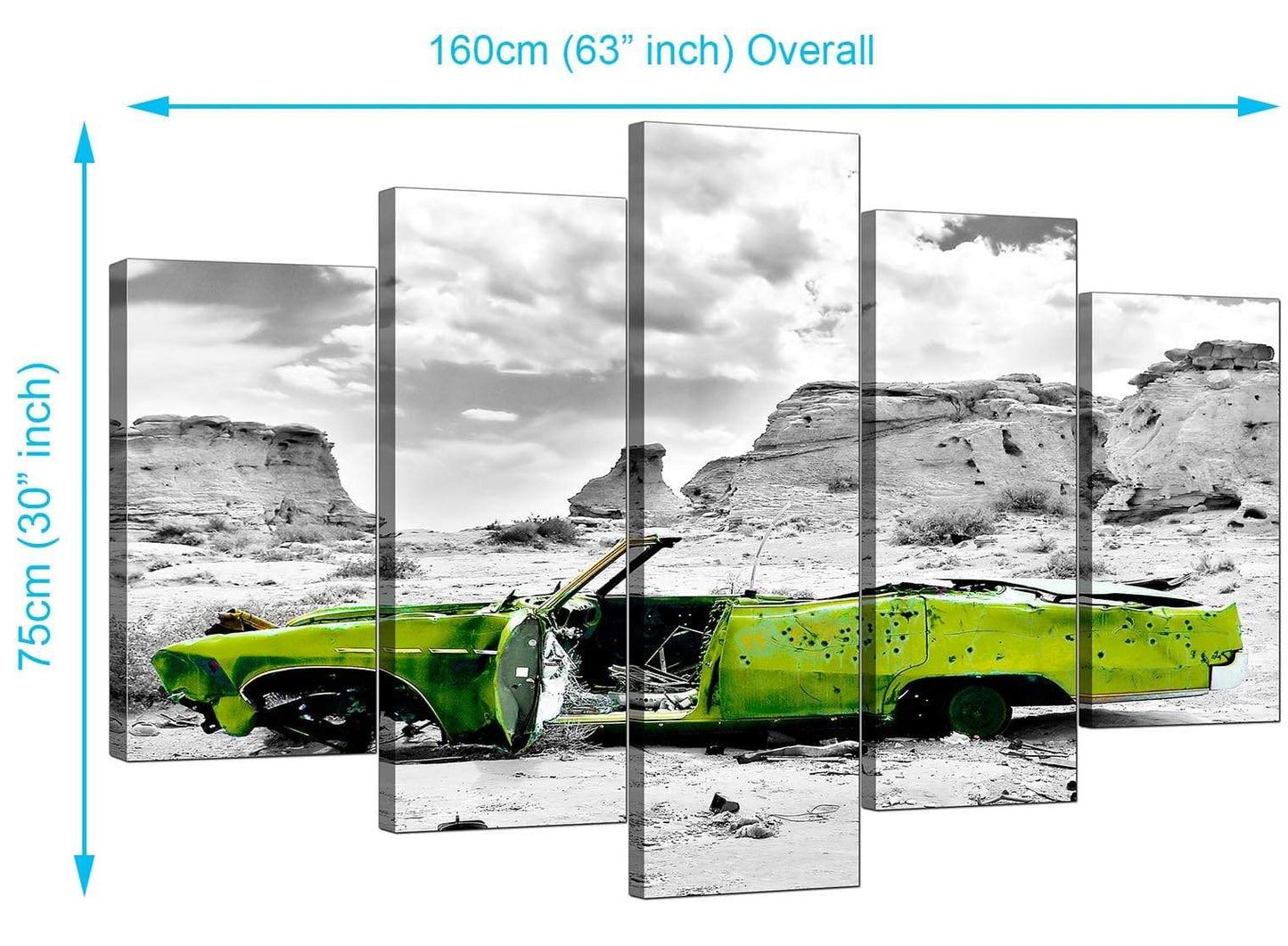 Abstract Lime Green Grey Car Desert Landscape Canvas