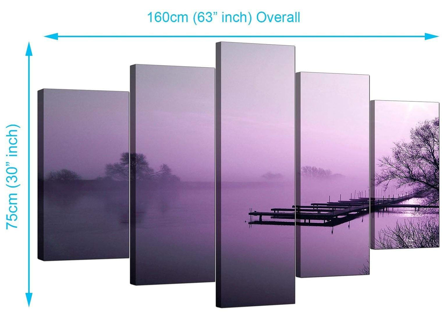 Purple Sunset Jetty Lake View Landscape Modern Canvas Art
