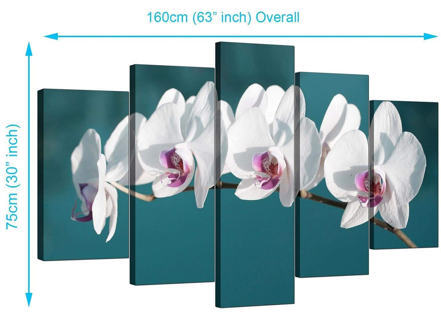 Teal White Orchid Flower Branch Floral Canvas