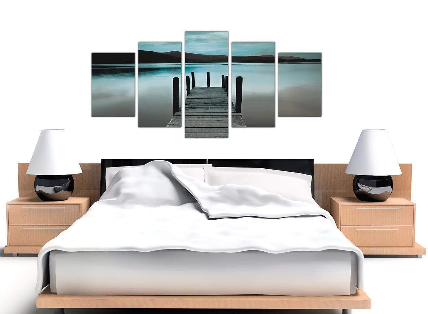 Modern Teal Grey Coloured Lake Jetty View Landscape Canvas