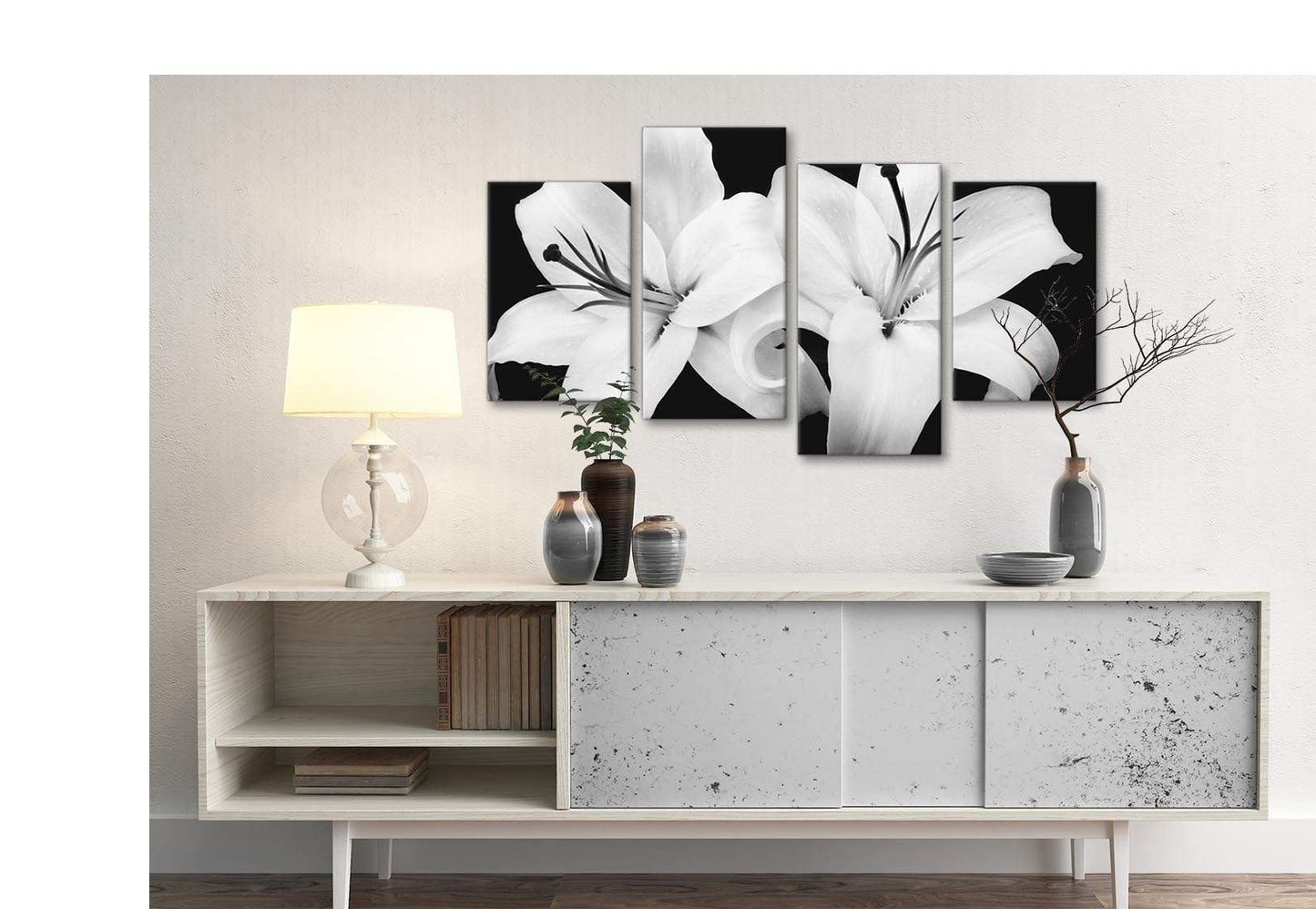 Black White Lily Flower Bedroom Canvas Wall Art Accessories Print
