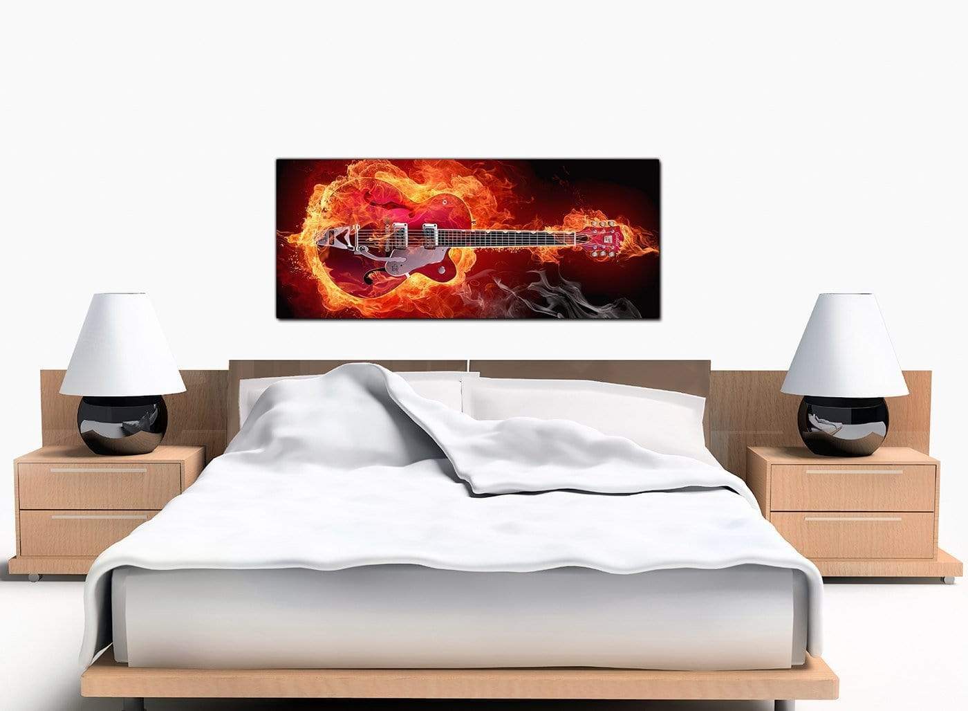 Flaming Red Electric Guitar Music Canvas