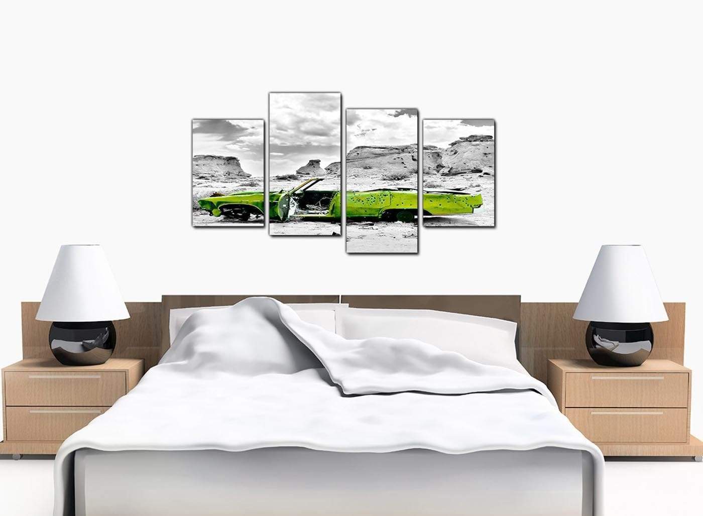 Abstract Lime Green Grey Car Desert Landscape Canvas
