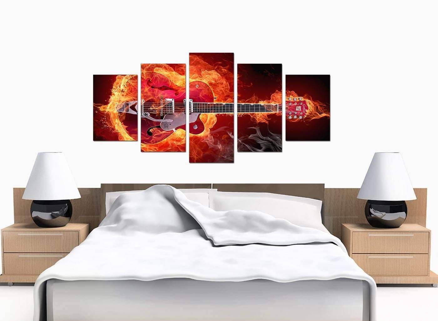 Flaming Red Electric Guitar Music Canvas
