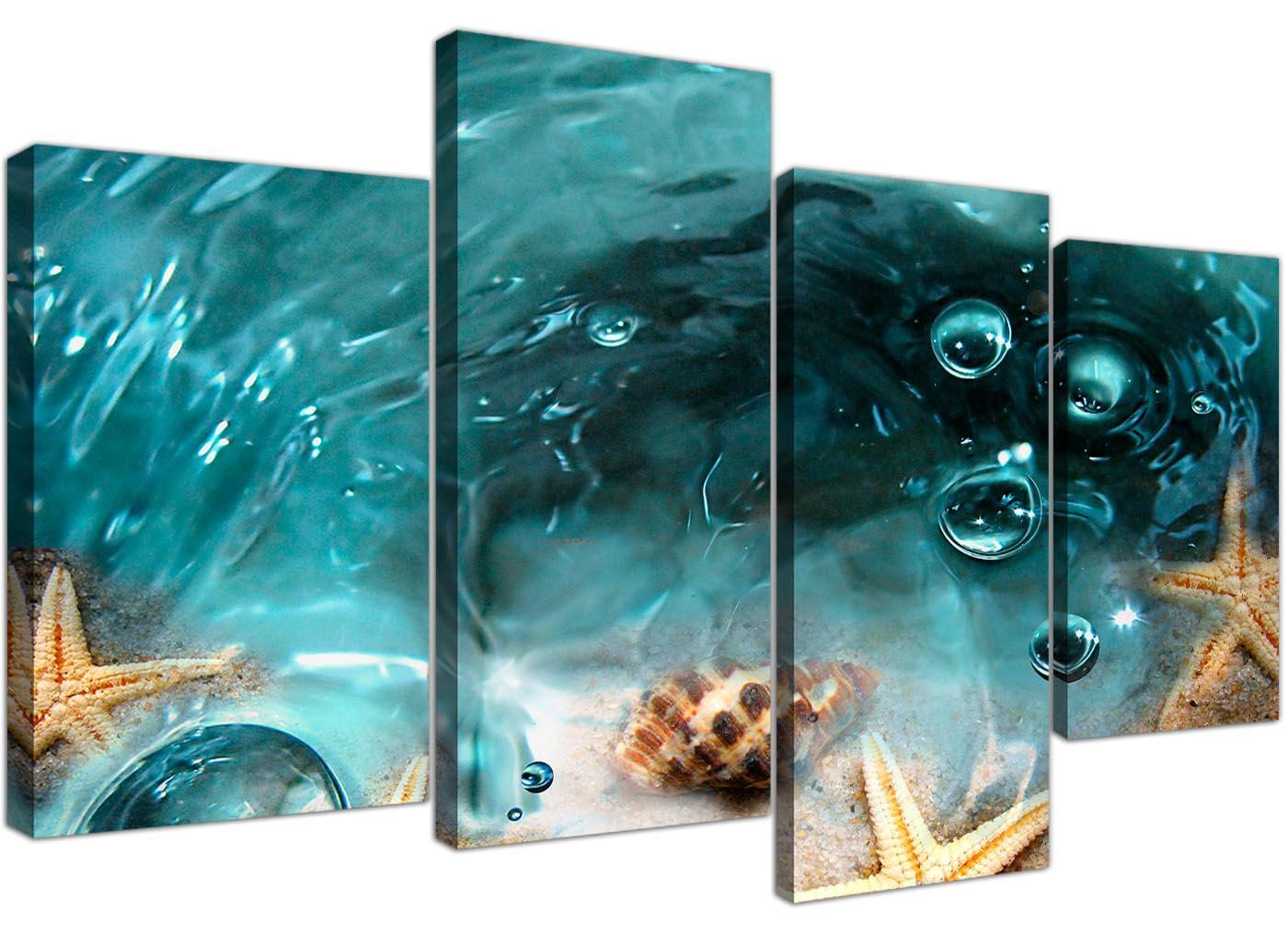 Teal Bathroom Sea Shells Starfish Beach Modern Canvas