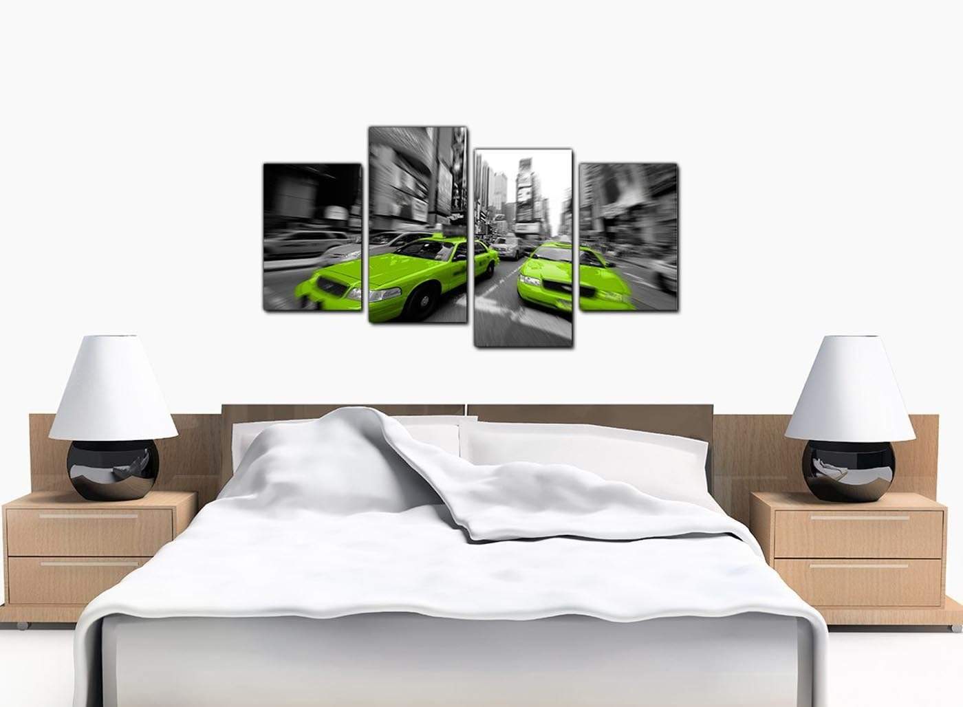 Modern Lime Green Grey New York Taxi Cab Cityscape Canvas