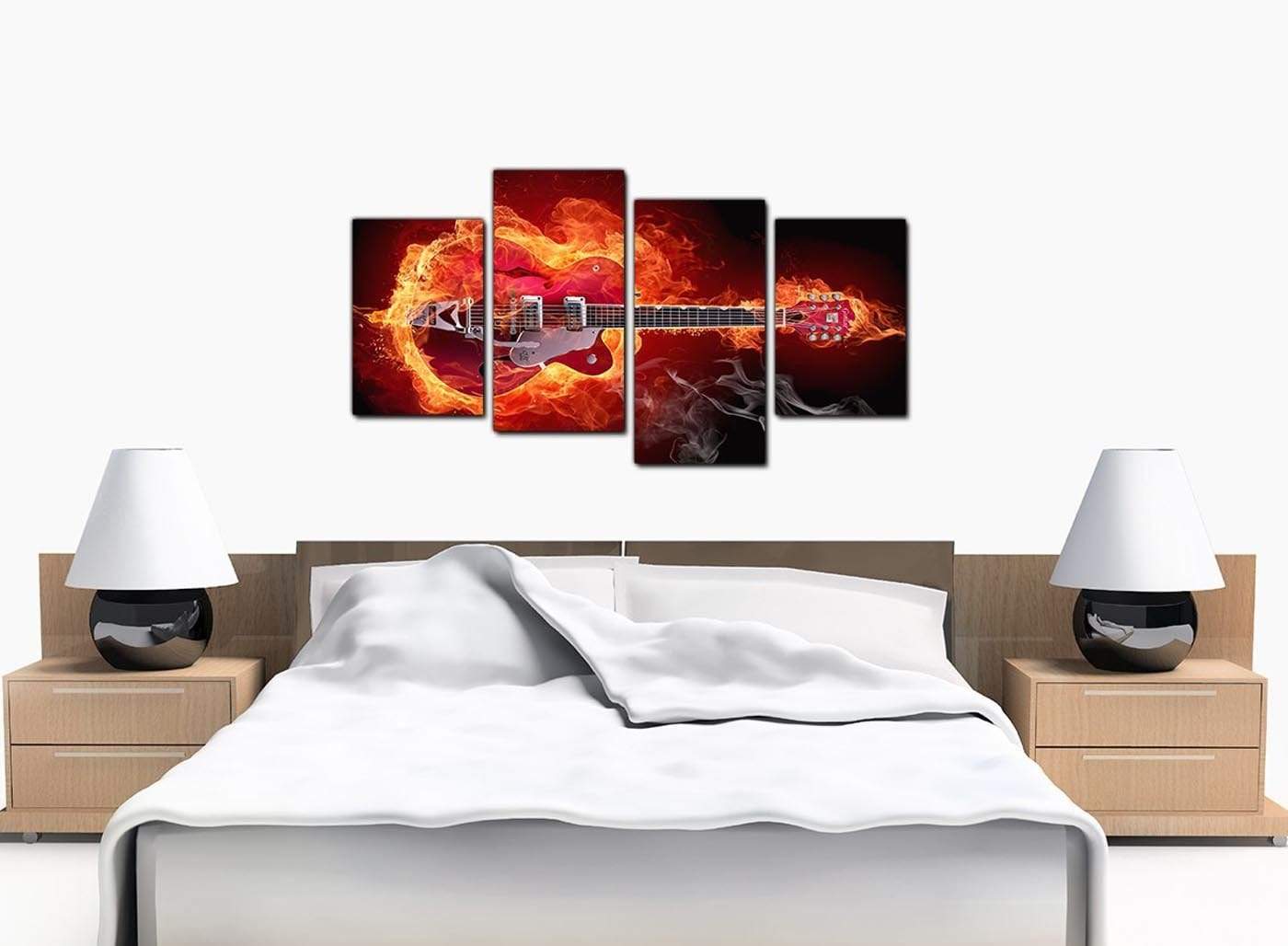 Flaming Red Electric Guitar Music Canvas