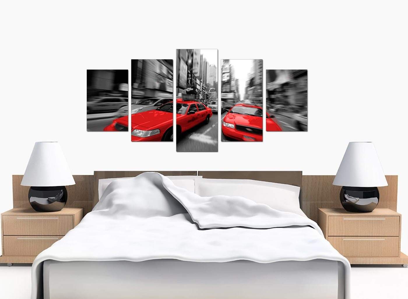 Red Black White Grey New York Taxi Cab City Canvas