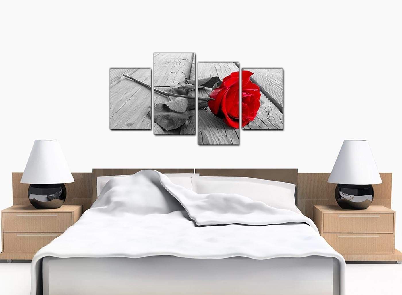 Red Rose Grey Black White Flower Floral Modern Canvas Art