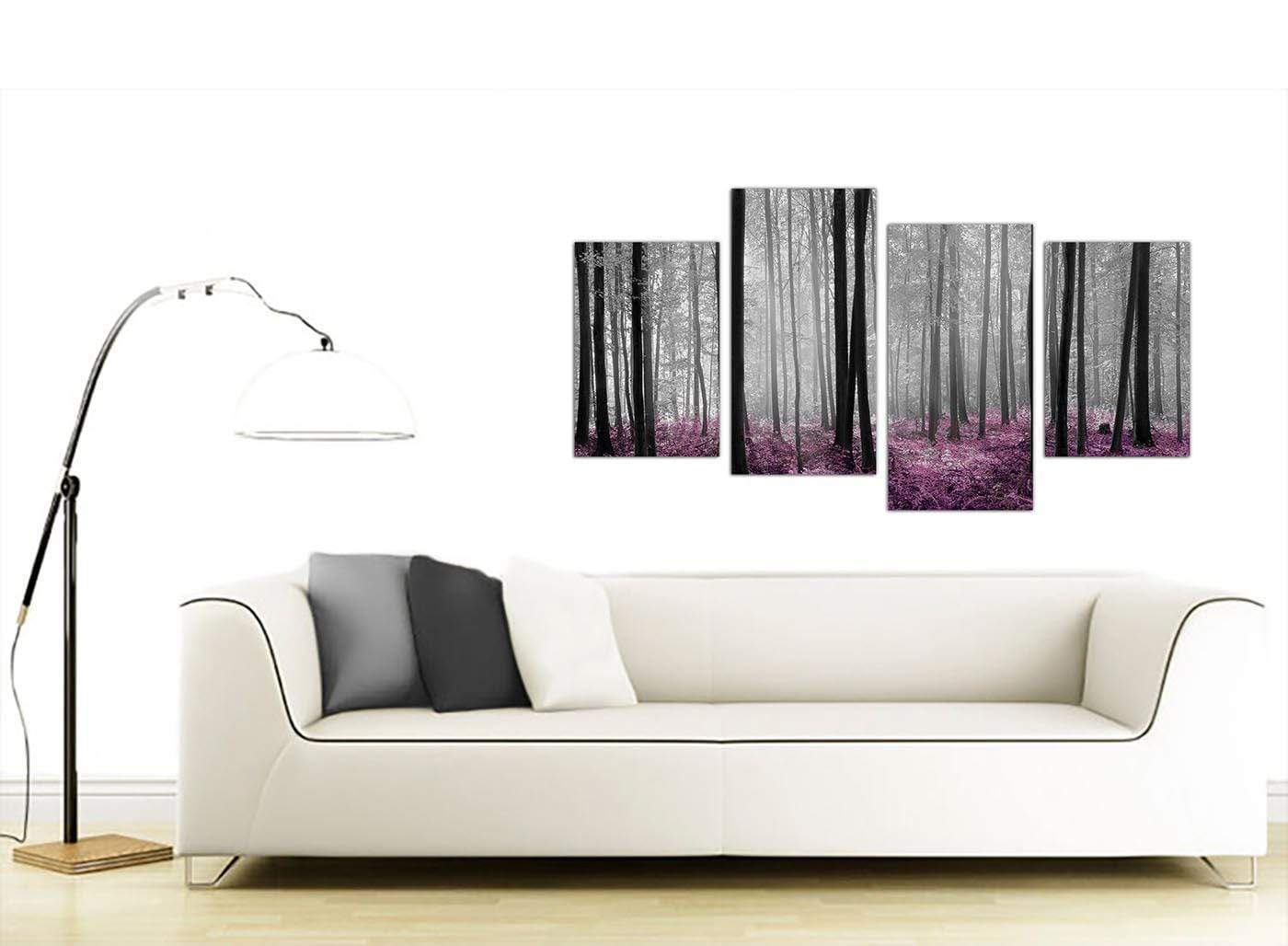 Modern Black Grey Plum Purple Forest Trees Landscape Canvas
