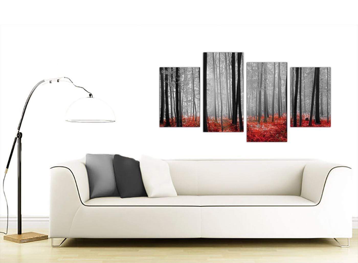 Black White Red Grey Forest Woodland Trees Canvas