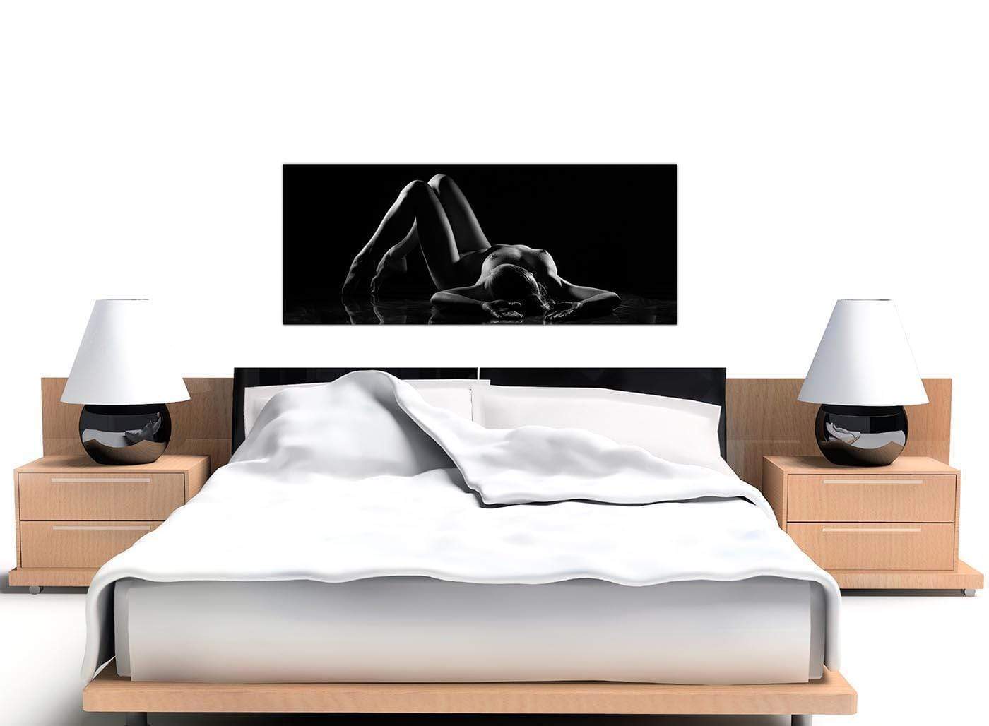 Modern Bedroom Black White Woman Nude Erotic Canvas