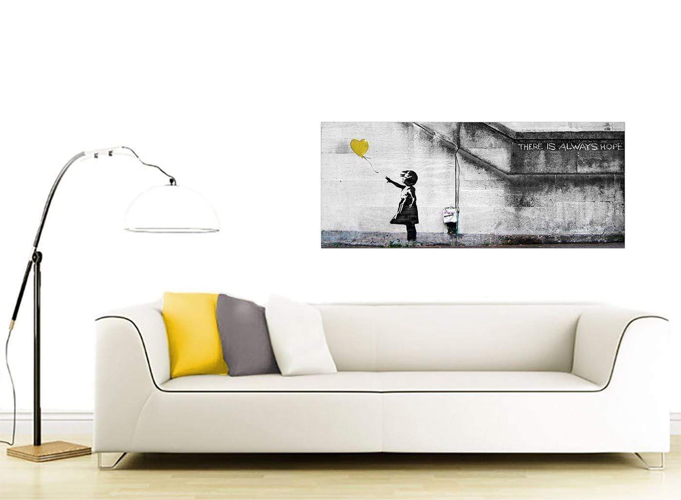 Modern Banksy Balloon Girl Yellow Heart Hope Canvas