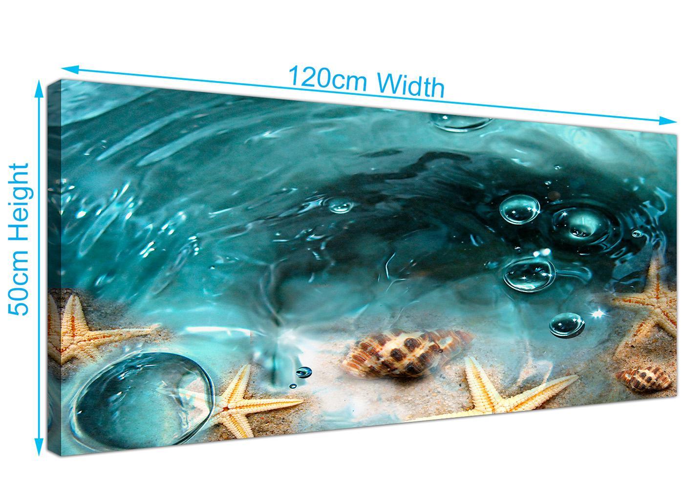 Teal Bathroom Sea Shells Starfish Beach Modern Canvas