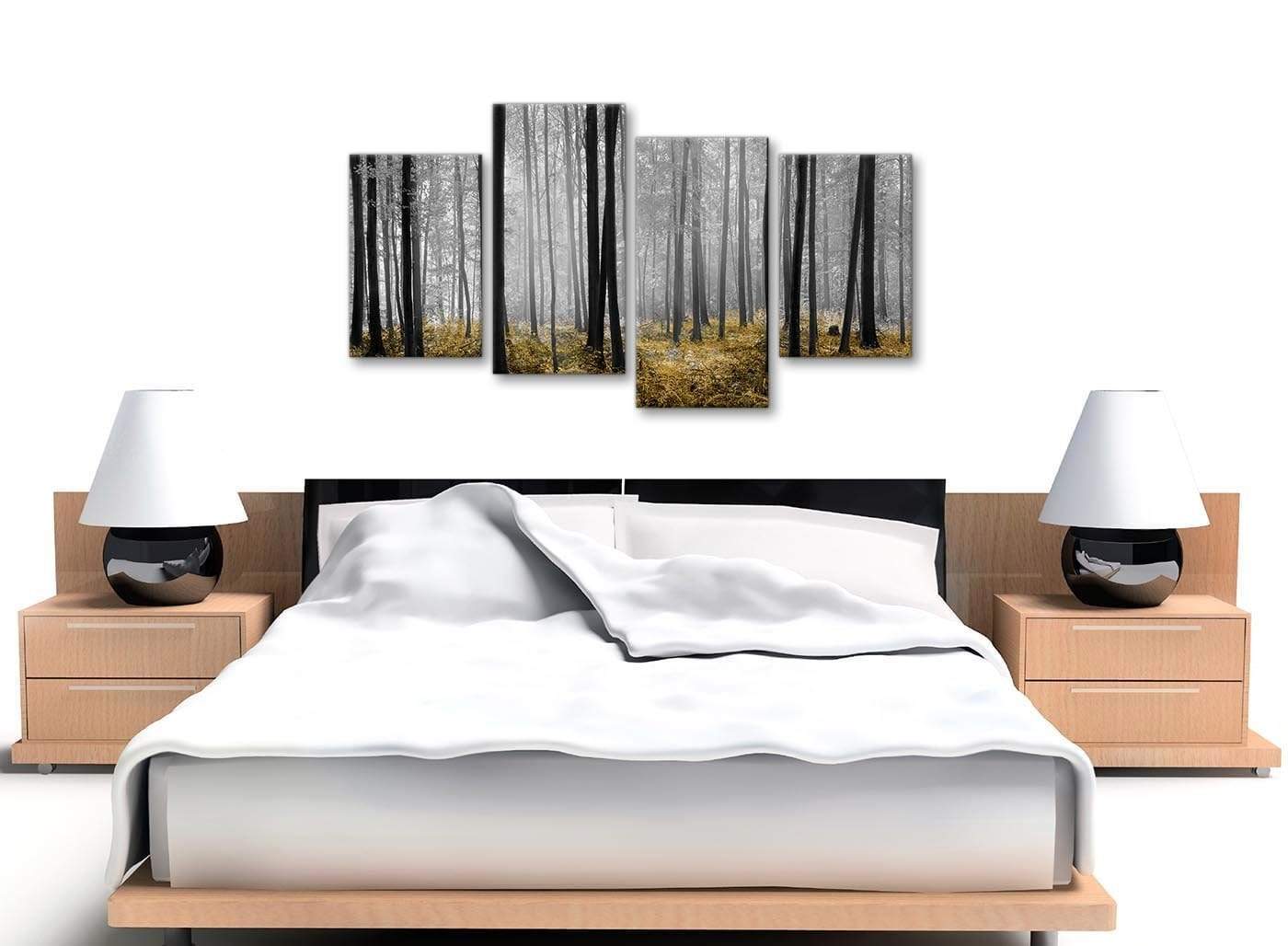 Yellow and Grey Forest Woodland Trees Canvas Wall Art